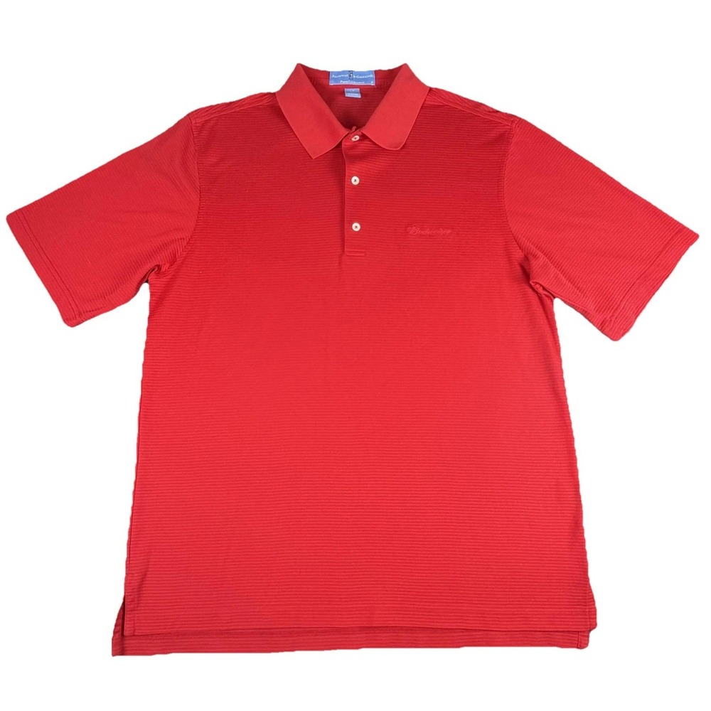 Fairway & Greene Polo Shirt Mens Large Red Budweiser Logo Golf Short Sleeve
